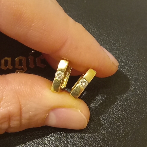 Jewelry - 14k gold and diamonds square earrings huggies.